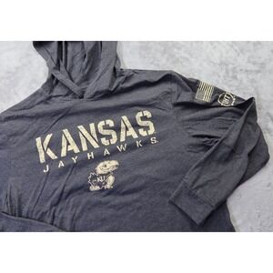 Kansas Jayhawks OHT Military Operation Hat Trick Gray Hooded T Shirt Size L